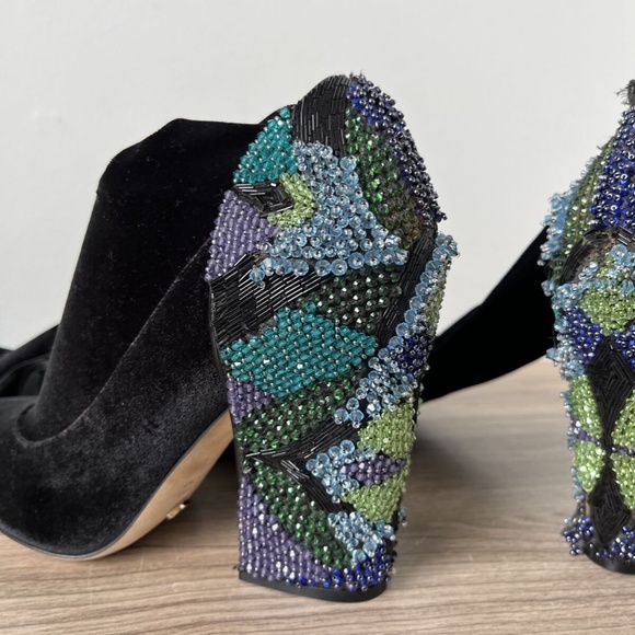 Sergio Rossi Black EMBELLISHED VELVET Over Knee Boots Shoes Sz 5.5 US NEW - Picture 9 of 12